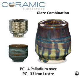Palladium PC-04 over Iron Lustre PC-33 Pottery Cone 5 Glaze Combination